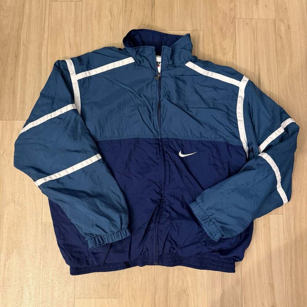 Vintage Nike 90s Blue Colorblock Windbreaker Track Jacket Size M